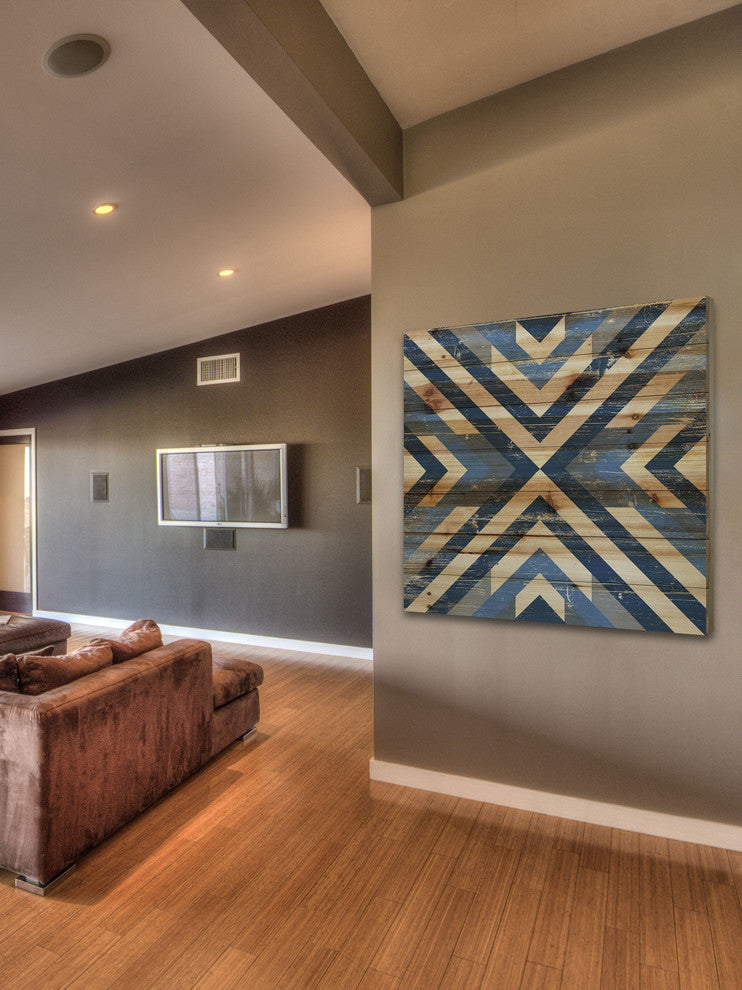 "Converging Blues" Painting Print on Natural Pine Wood