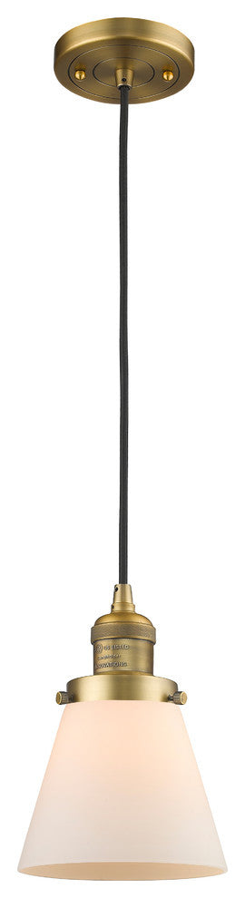 Small Cone 1-Light LED Pendant, Brushed Brass, Glass: Matte White Cased
