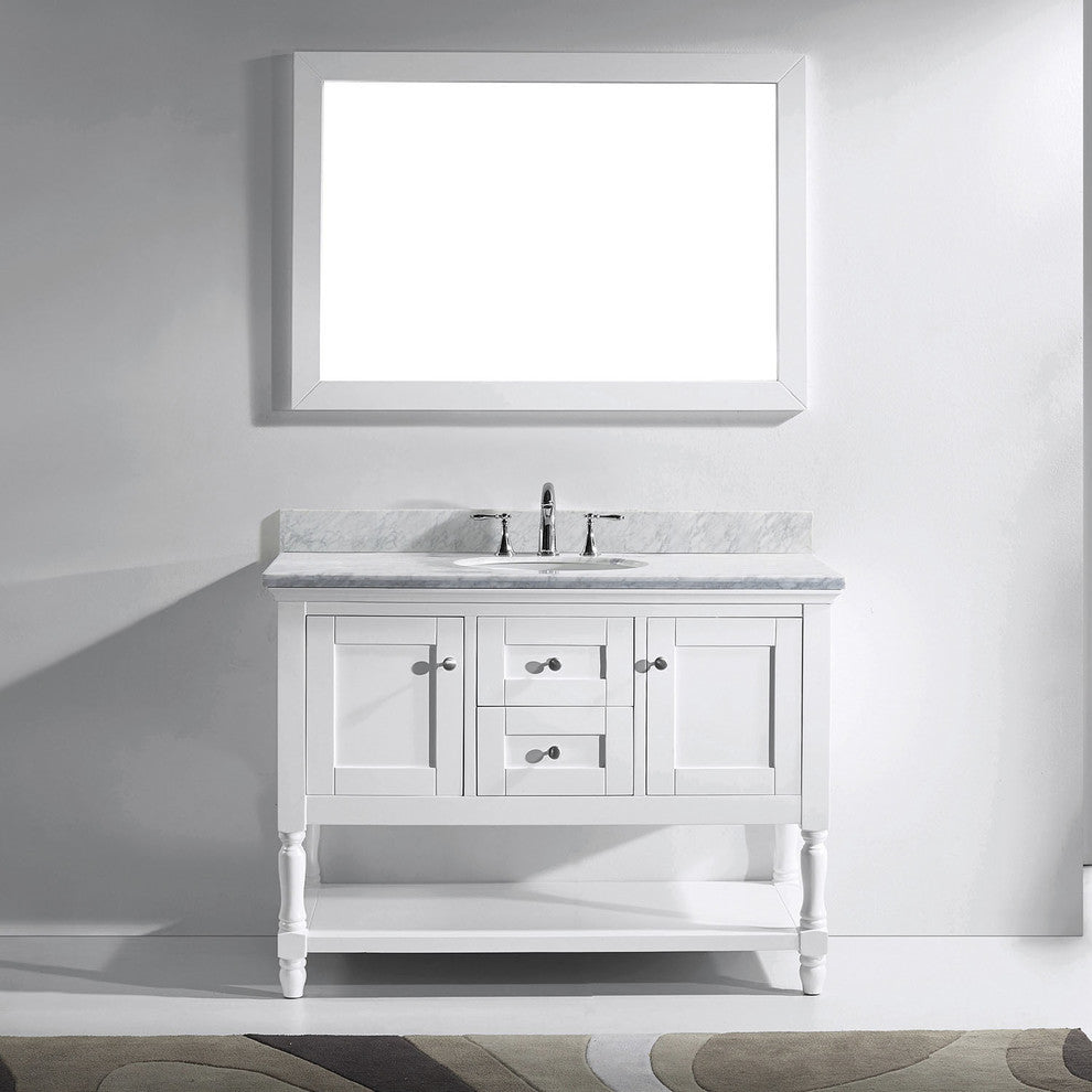 Virtu Julianna 48" Single Bathroom Vanity, White With Faucet and Mirror