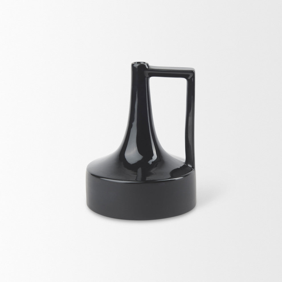 Burton 8.3H Small Glossy Black Ceramic Jug Vase