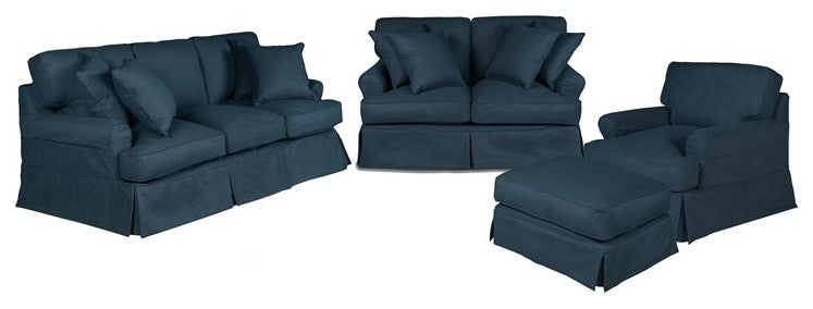 Sunset Trading Horizon 4-Piece Fabric Slipcovered Living Room Set in Navy