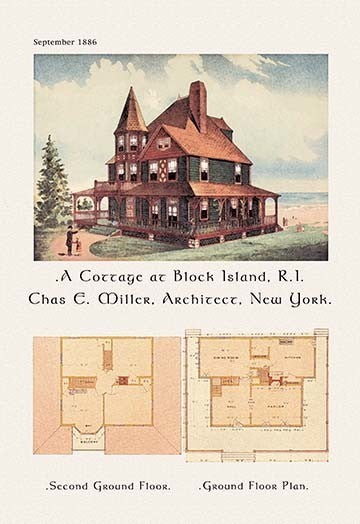A Cottage at Block Island, Rhode Island- Gallery Wrapped Canvas Art 28" x 42"