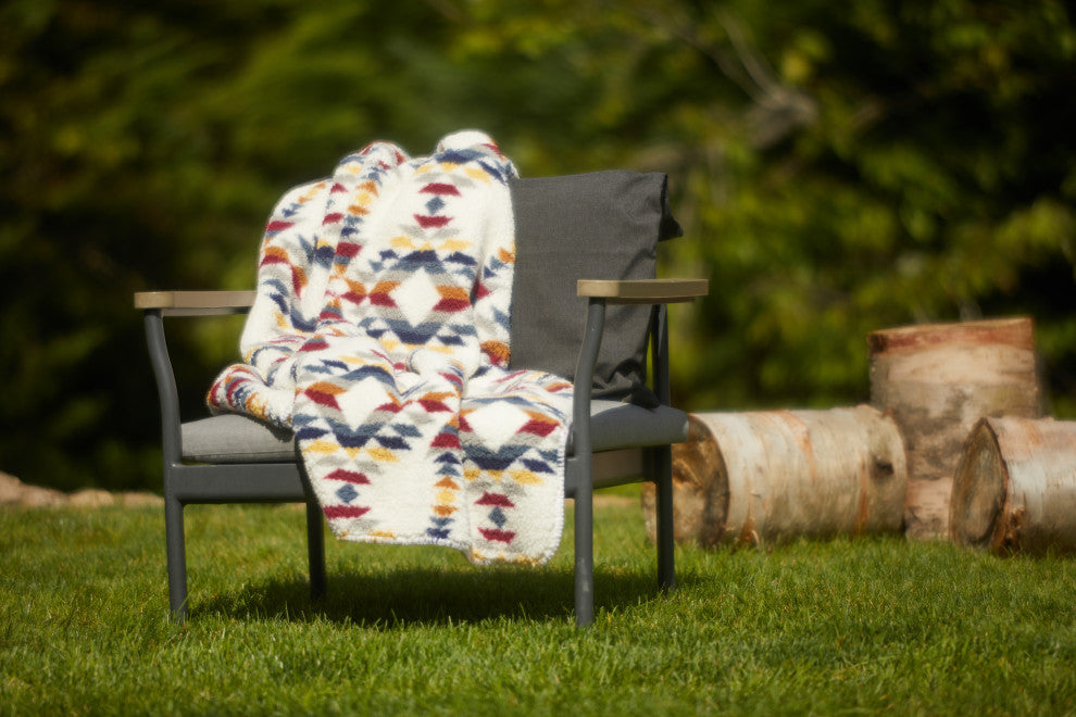Sherpa Faux Throws 50"X60" Navajo Print Grey, Aztec Print Multi
