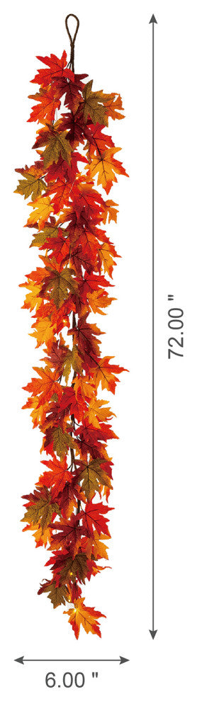 6'L Fall Lighted Maple Leaves Garland