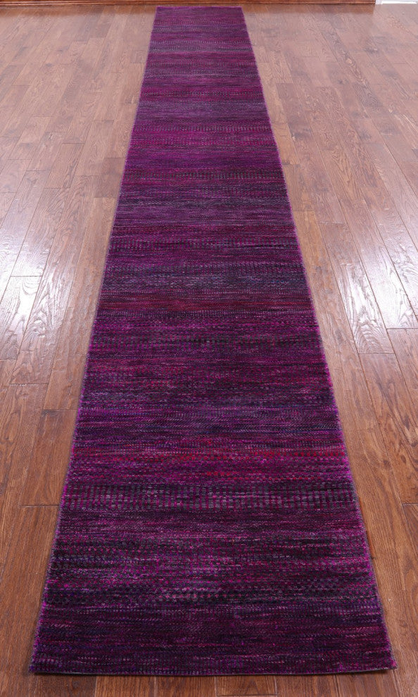 2' 8" X 21' 4" Super Savannah Gabbeh Wool and Silk Hand Knotted Runner Rug Q6881