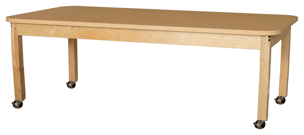 Mobile Rectangle High Pressure Laminate Table with Hardwood Legs, 14"