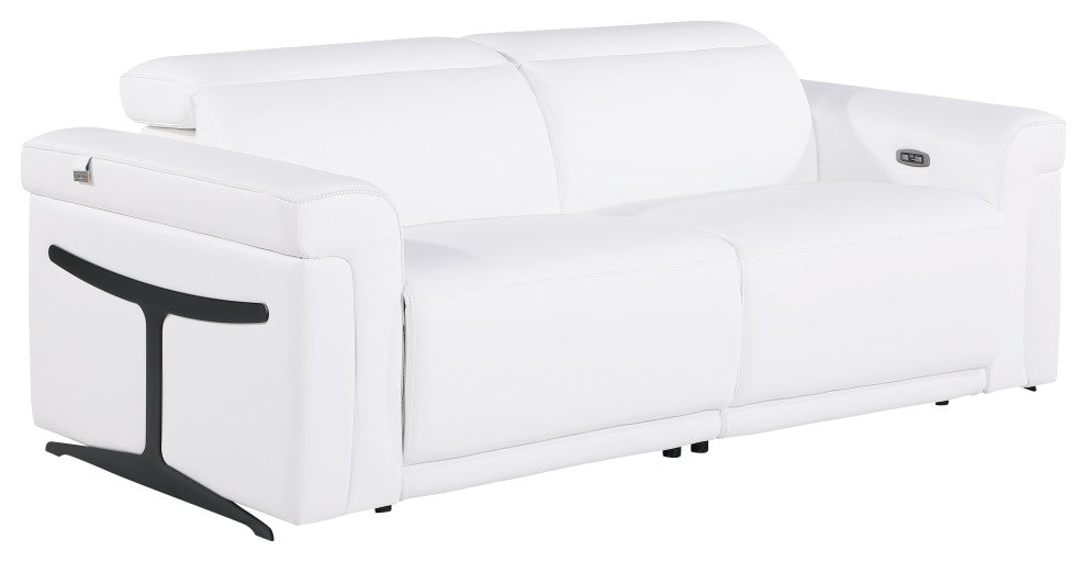 Augusto Top Grain Power Reclining Italian Leather Sofa, White
