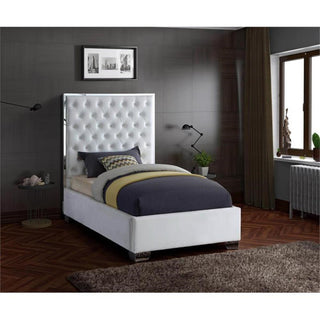 Maklaine 58.5'H x 44'W x 81.5'D Solid Wood and Velvet Twin Bed in White