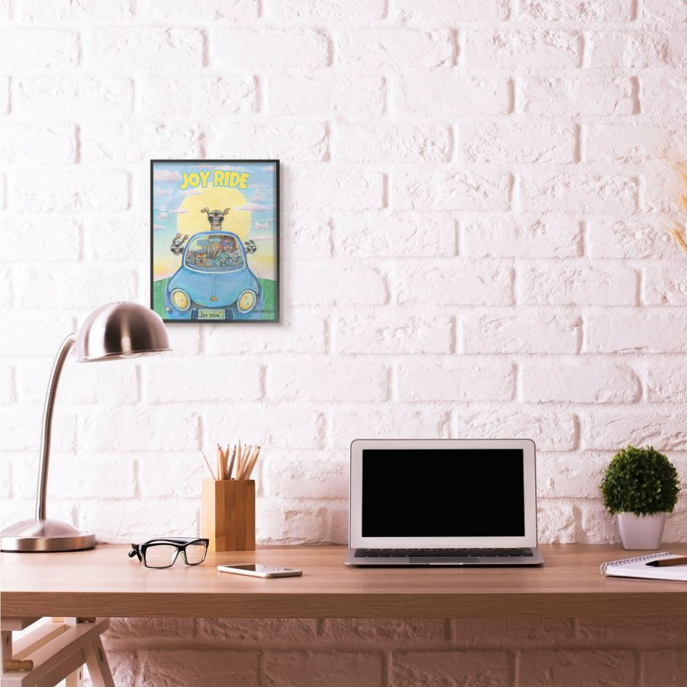 Stupell Industries Joy Ride Funny Cartoon Pet Dog Design, 11"x14", Black Framed