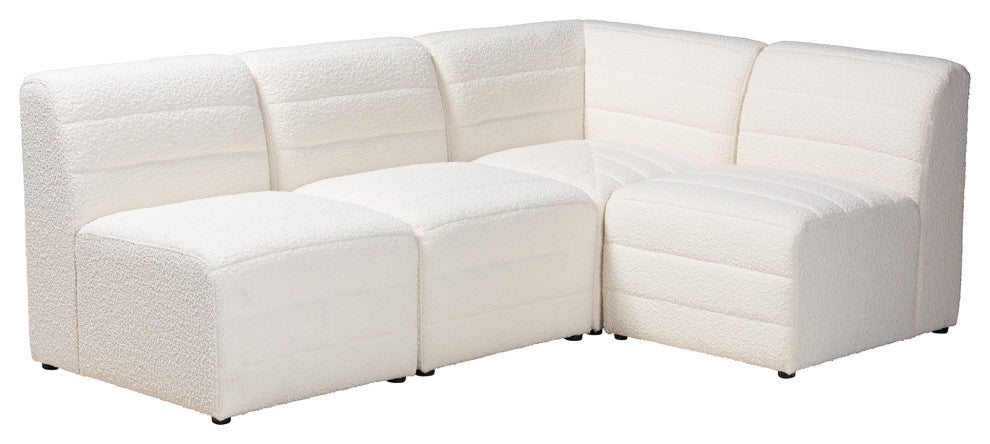 Maya Modern White Boucle Fabric 4-Piece Modular Sectional Sofa