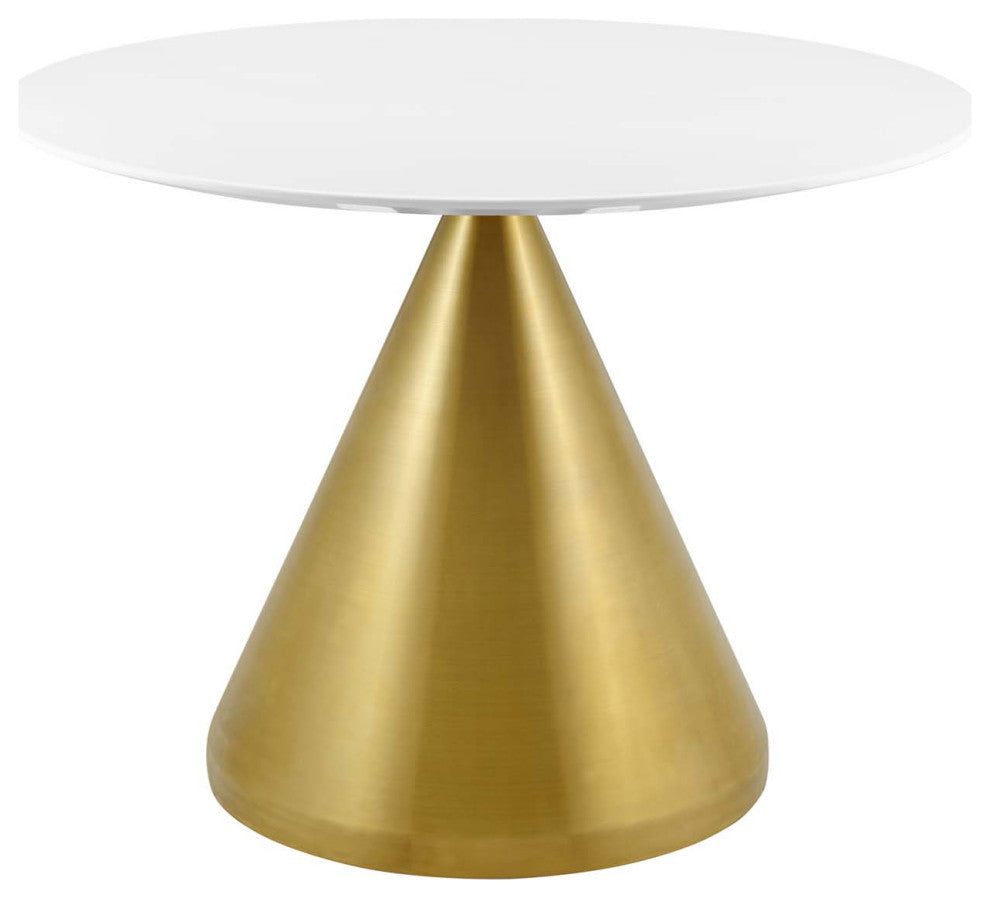 Dining Table, Round, Wood, Metal, Gold White, Modern, Cafe Bistro Restaurant