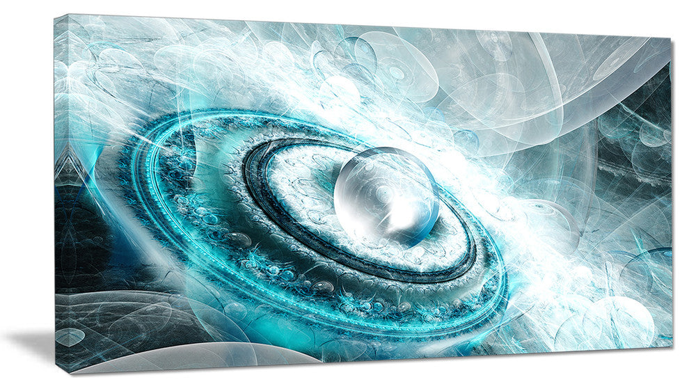 Blue Fractal Flying Saucer, Large Floral Canvas Art Print, 60"x28"