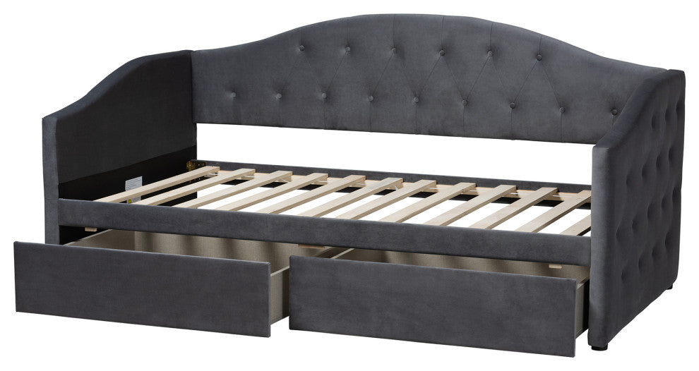 Mansi Modern Grey Velvet Fabric Upholstered Twin Size 2-Drawer Daybed