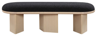 Wilshire Boucle Fabric Upholstered Bench, Black, Natural Oak Finish