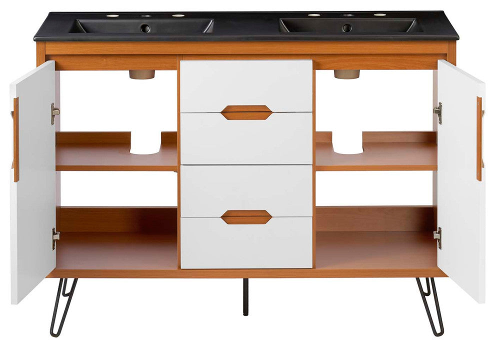 Energize 48" Double Sink Bathroom Vanity, Cherry White Black