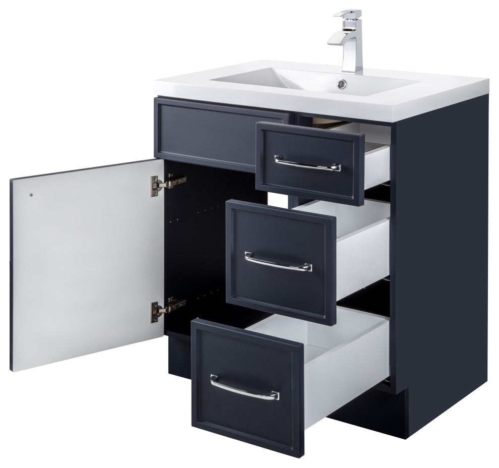Manhattan Vanity, 1-Door 3-Drawer, Blue, 30", Single Bowl