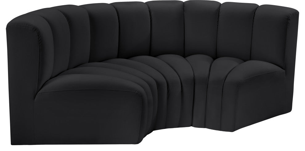 Arc Vegan Leather Upholstered 3-Pc. Inward Curved Modular Sectional, Black