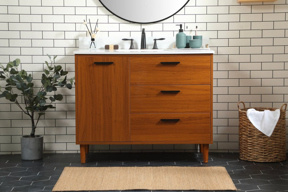 Home Living Modern Natural Oak-Light Bathroom Vanity, Teak, 42"