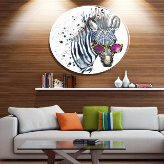 Funny Zebra Watercolor, Animal Disc Metal Wall Art, 11"