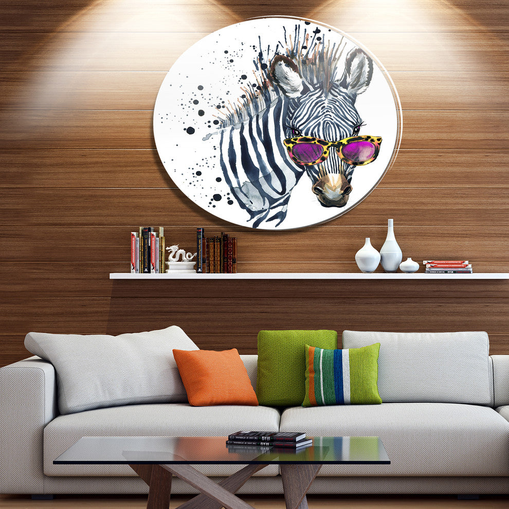 Funny Zebra Watercolor, Animal Disc Metal Wall Art, 11"