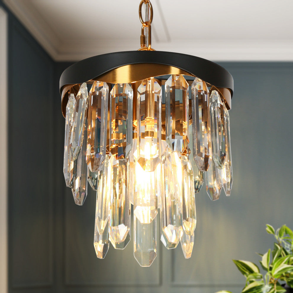 LNC Zephyrine 1-Light 8.5" Modern Mini Crystal Pendant Light, Brass/Black