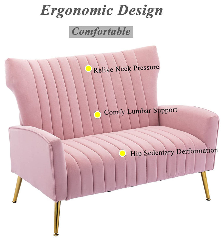 Curved Tufted Contemporary Velvet High Back Loveseat Sofa