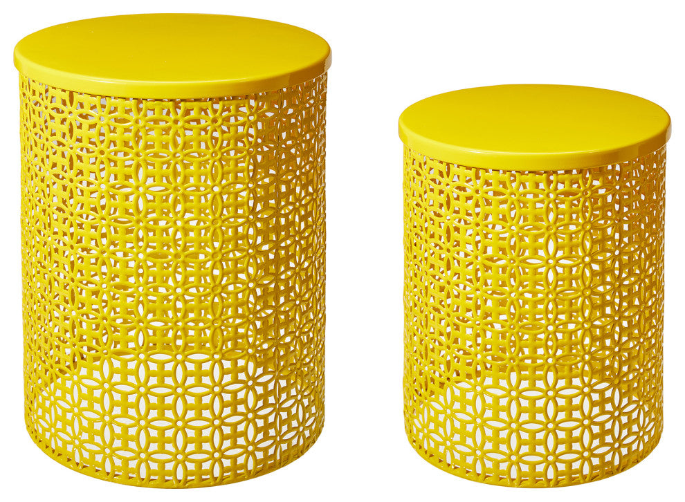 Multi-Functional Metal Garden Stool, 2-Piece Set, Yellow