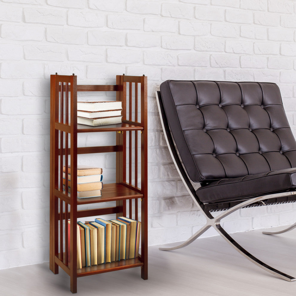3-Shelf Folding Bookcase 14" Wide, Walnut