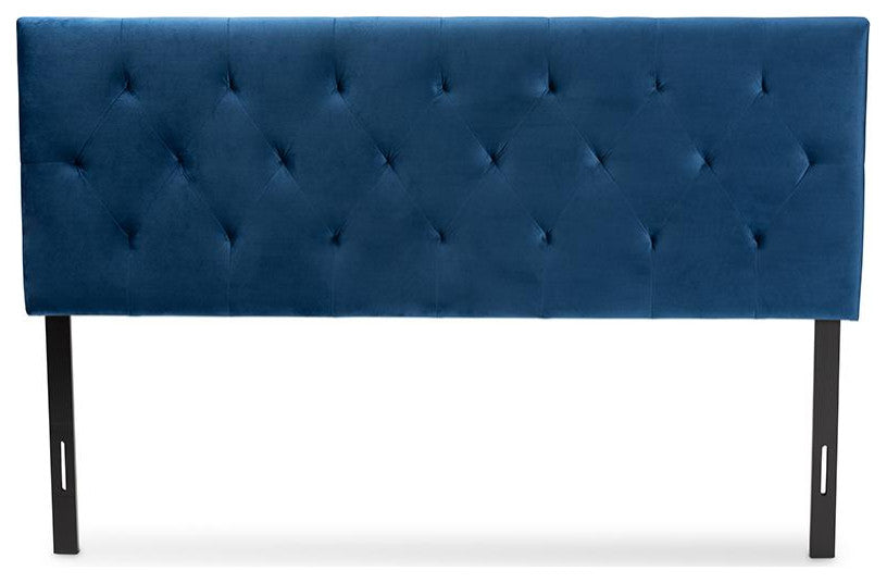 Navy Blue Velvet Fabric Upholstered Full Size Headboard