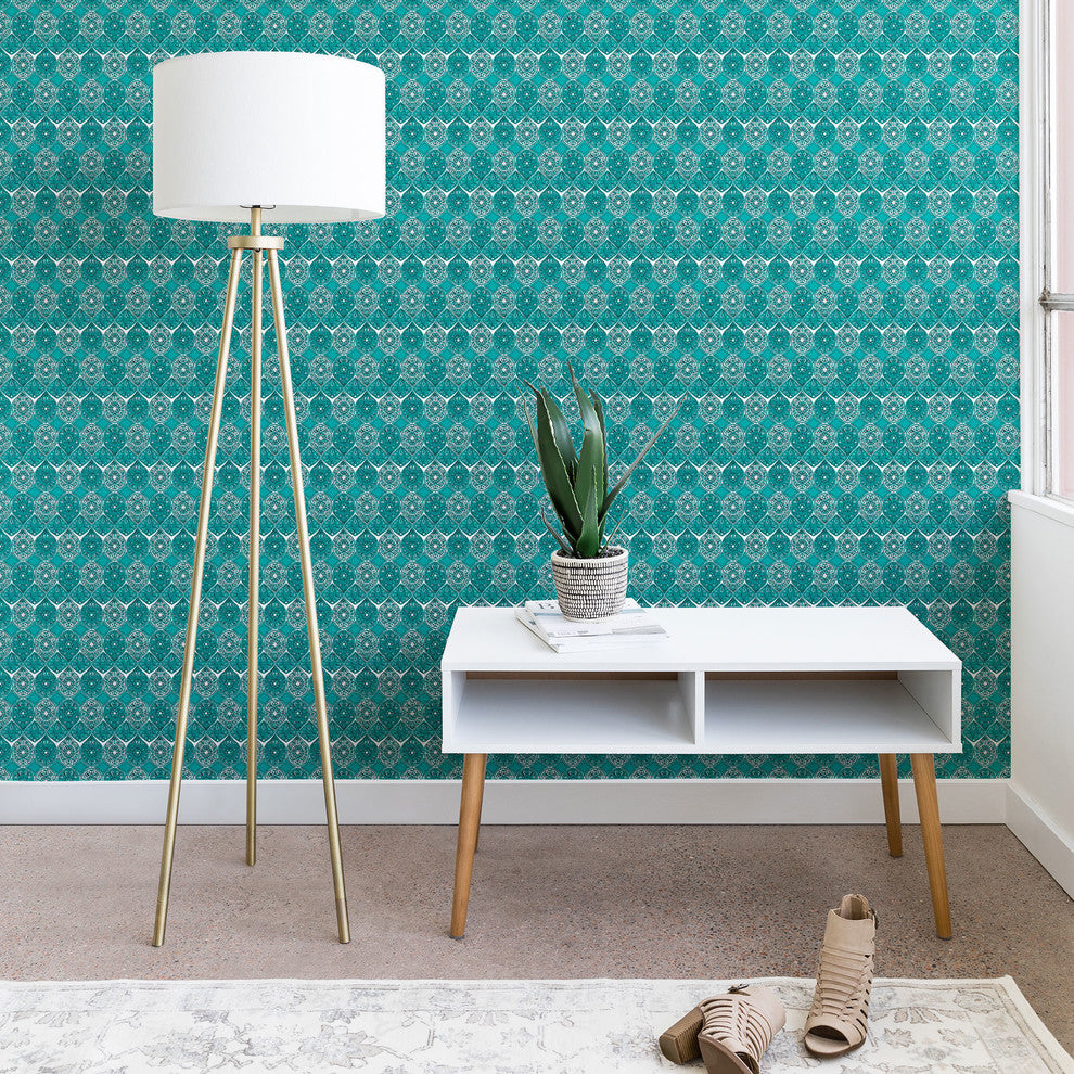 Deny Designs Sharon Turner Saffreya Turquoise Wallpaper, Blue, 2'x4'
