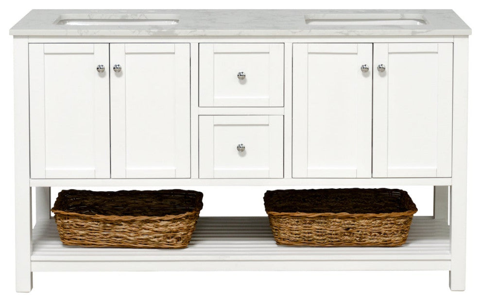 Lakeshore 60" Double Bathroom Vanity, White, Engineered Carrara