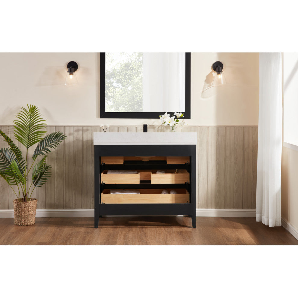 Legion Furniture WS2518 Series Bathroom Sink Vanity, Tricorn Black, 42", Artificial Stone Top, Single Sink