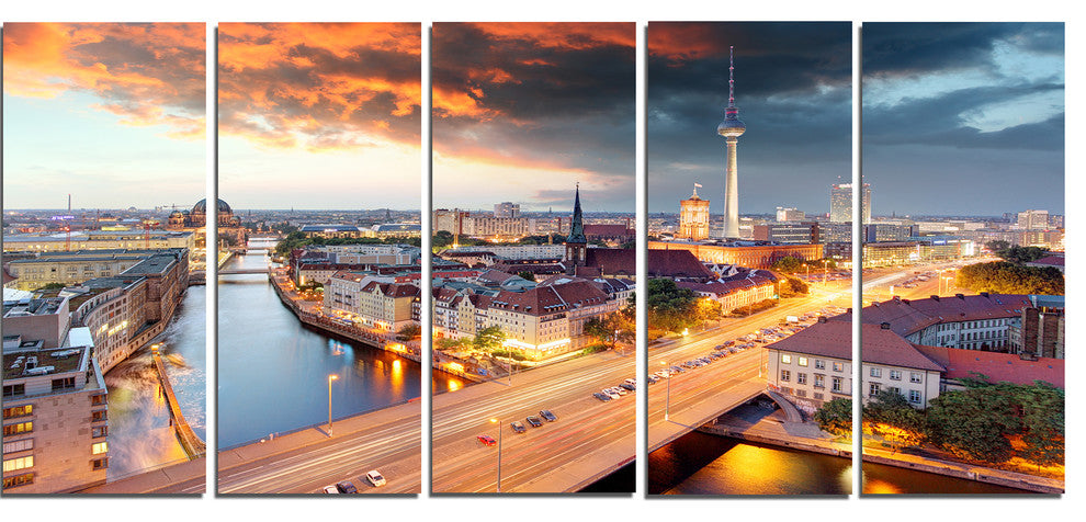 "Berlin at Dawn With Dramatic Sky" Canvas Print60"x28", 5-Panels
