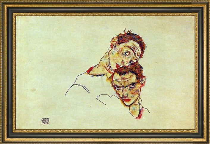 Egon Schiele Double Self Portrait - 16" x 24" Framed Premium Canvas Print