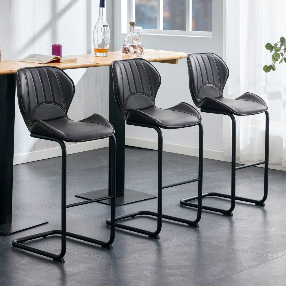 Modern PU 4 Bar chairs with Metal Legs for Dining,kitchen and Bar, Dark Brown