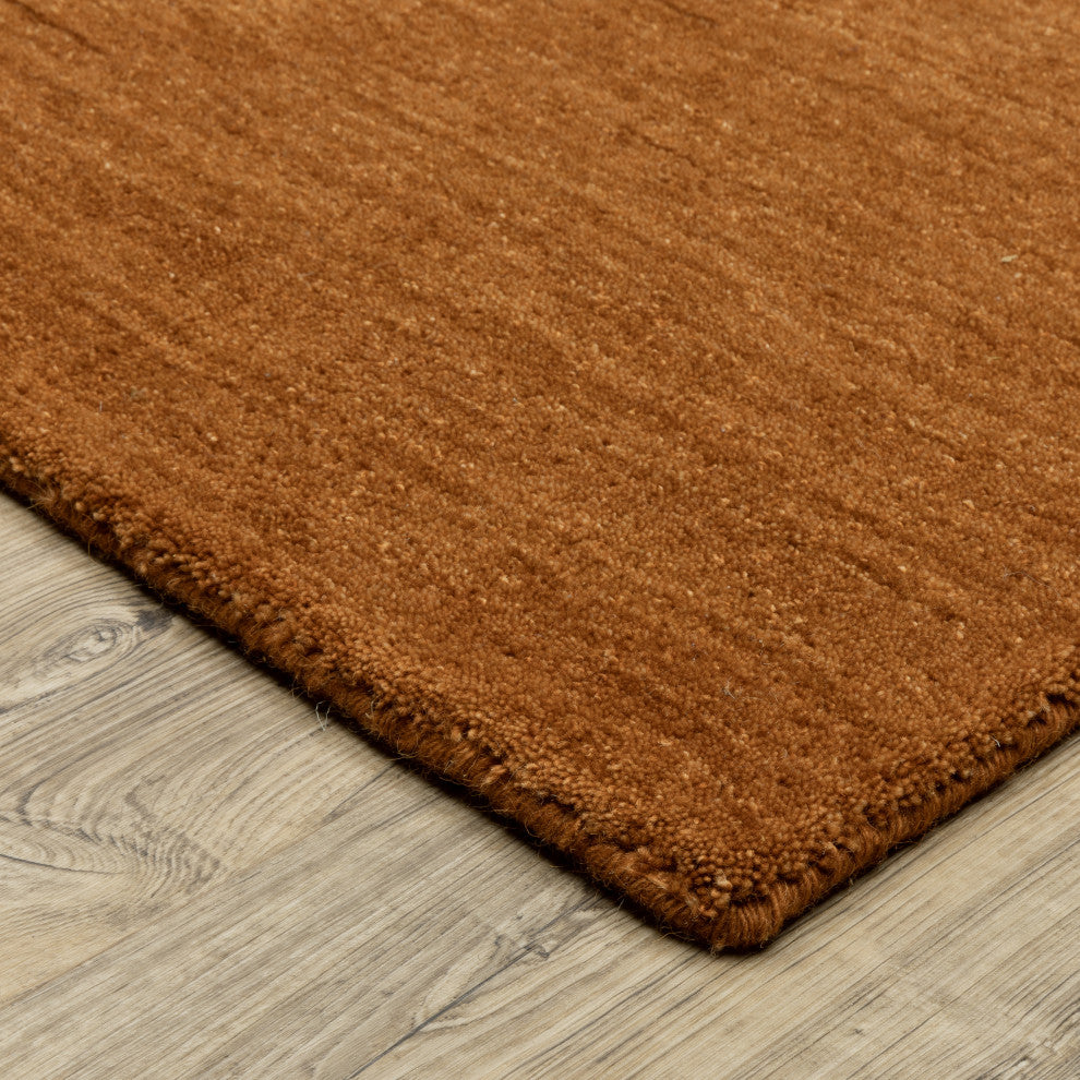 Apollo Heathered Solid Rust Hand-Made Wool Area Rug 10' x 13'