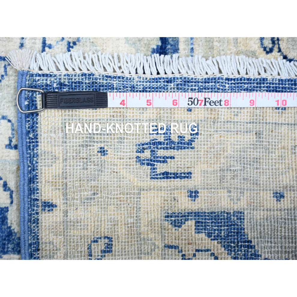 Astros Navy Blue Finer Peshawar Karajeh Hand Knotted Wide Runner Rug  4'2"x9'7"
