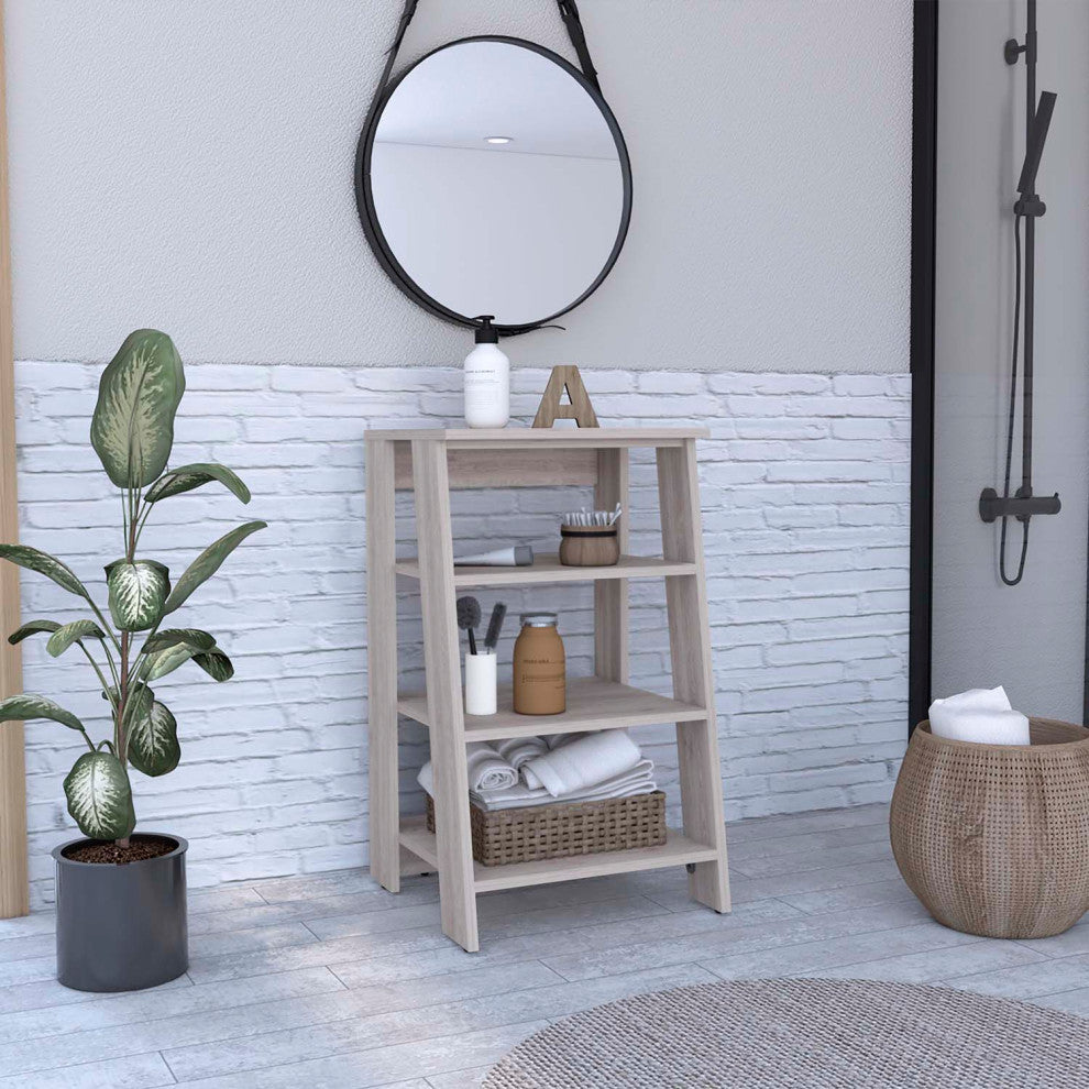 FM FURNITURE Phoenix Linen Cabinet with 3 Open Shelves, Light Gray