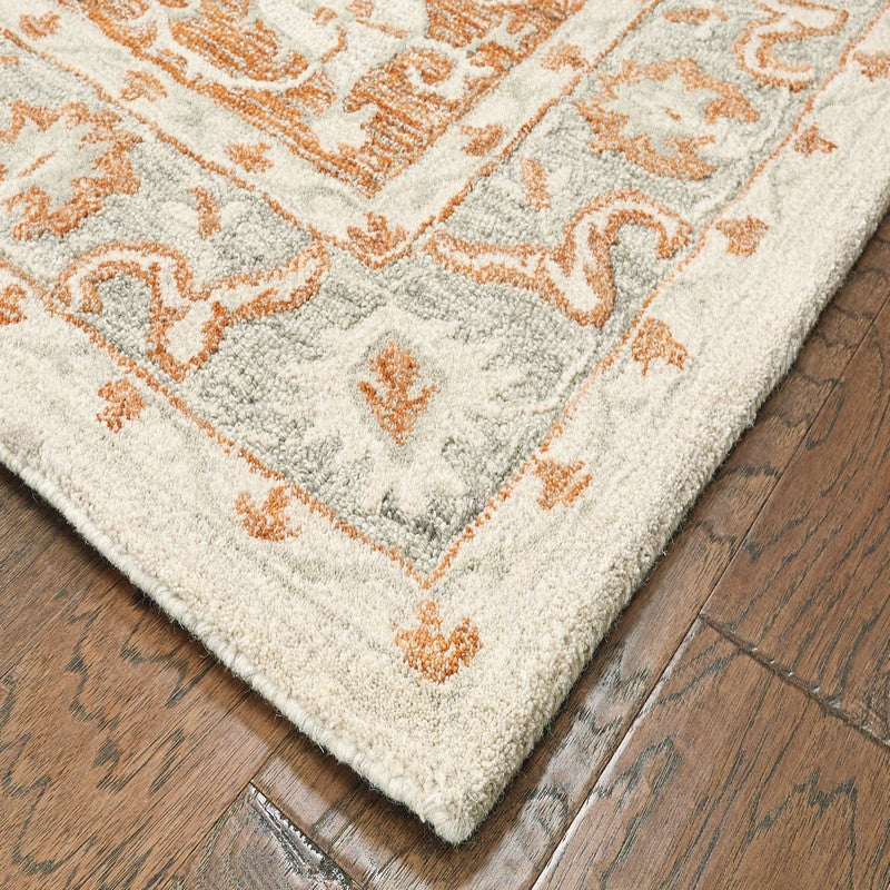 9" x 12" Orange and Ivory Medallion Area Rug