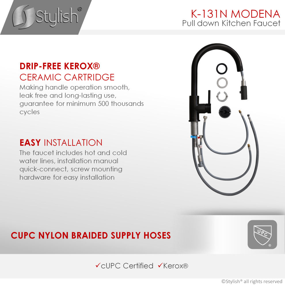 STYLISH Single Handle Pull Down Matte Black Kitchen Faucet