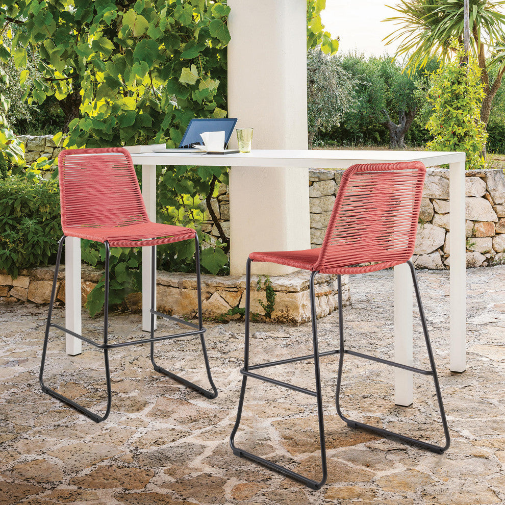 Shasta 30" Outdoor Metal and Brick Red Rope Stackable Barstool, Set of 2
