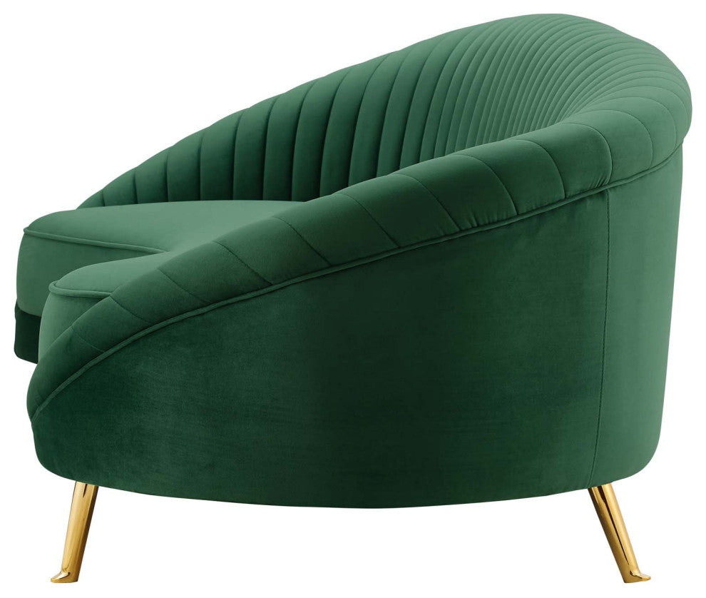 Tufted Sofa, Velvet, Green, Modern, Living Lounge Room Hotel Lobby Hospitality