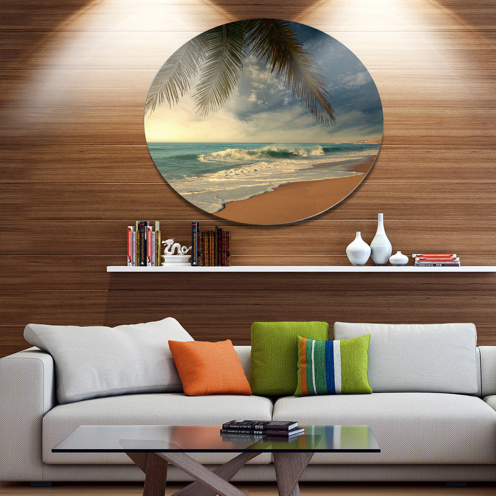 Beautiful Tropical Beach With Palms, Beach Disc Metal Wall Art, 11"