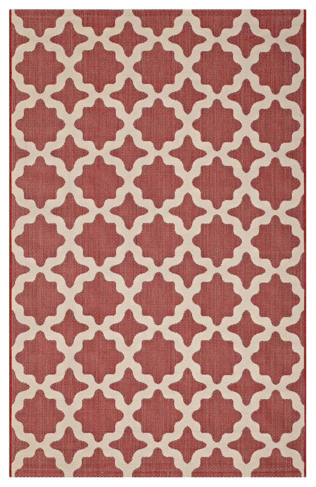 Area Rug Floor Carpet, Indoor Outdoor, Moroccan, Rectangular, 9x12, Red Beige