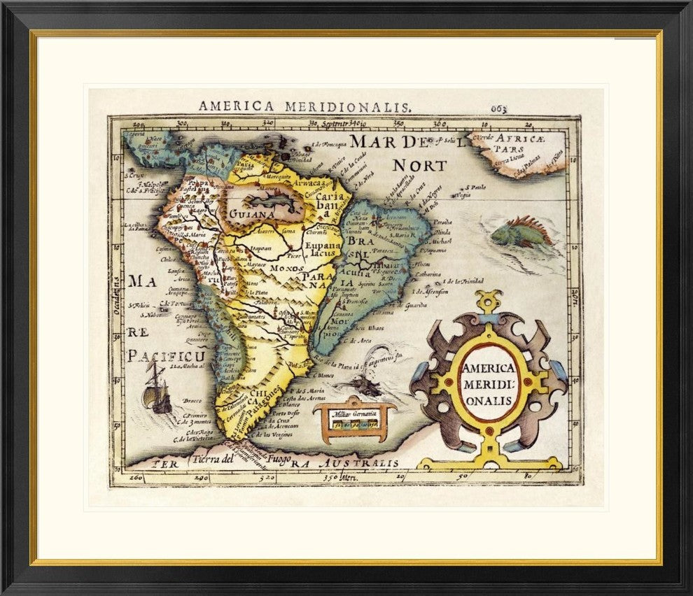 "Map of South America" Framed Digital Print by Gerard Mercator, 40x35"