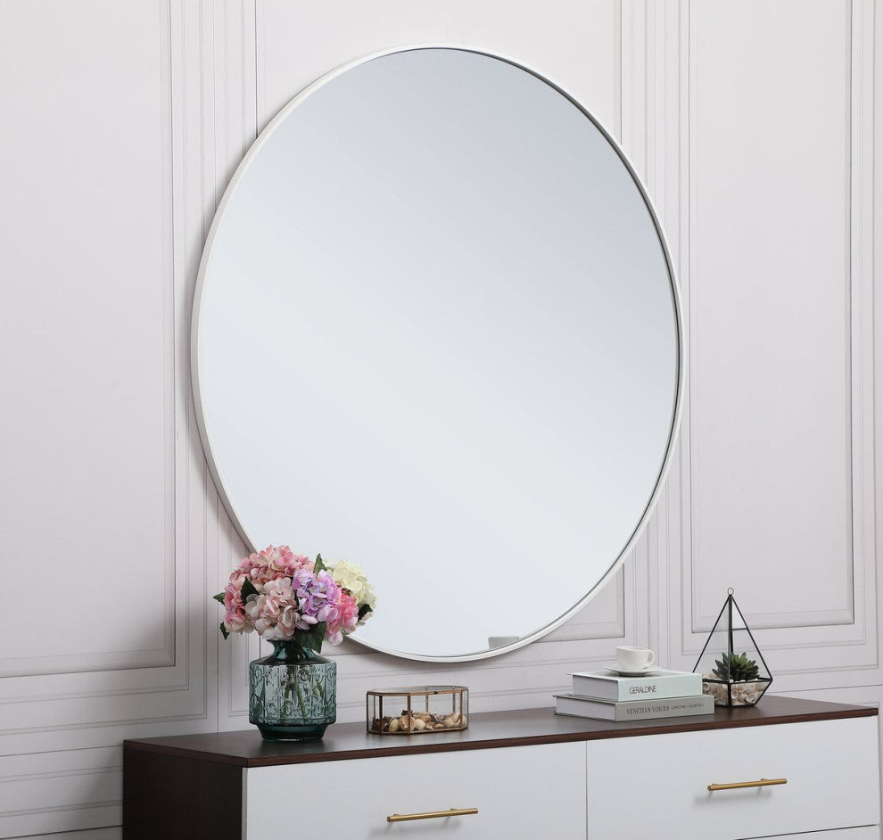 Elegant Decor MR4047WH Metal Frame Round Mirror, 48", White