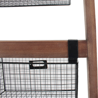 Wall Ladder Shelf & Bookcase With Wire Storage Baskets