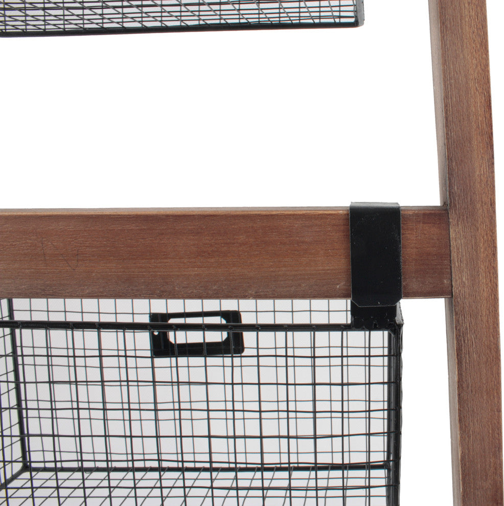 Wall Ladder Shelf & Bookcase With Wire Storage Baskets