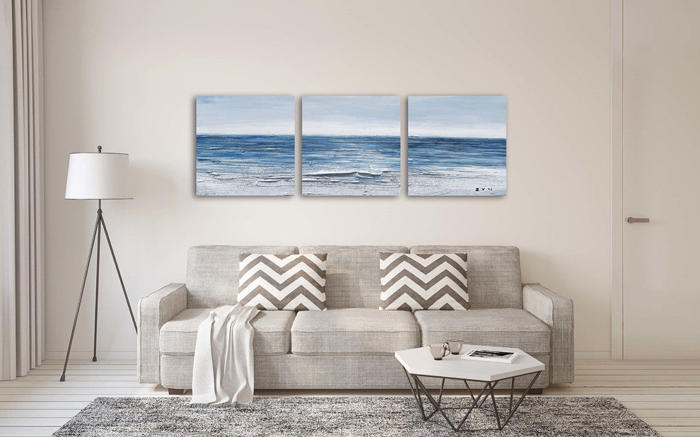 "Calm Waves" Hand Painted Canvas Art, 60"x20"