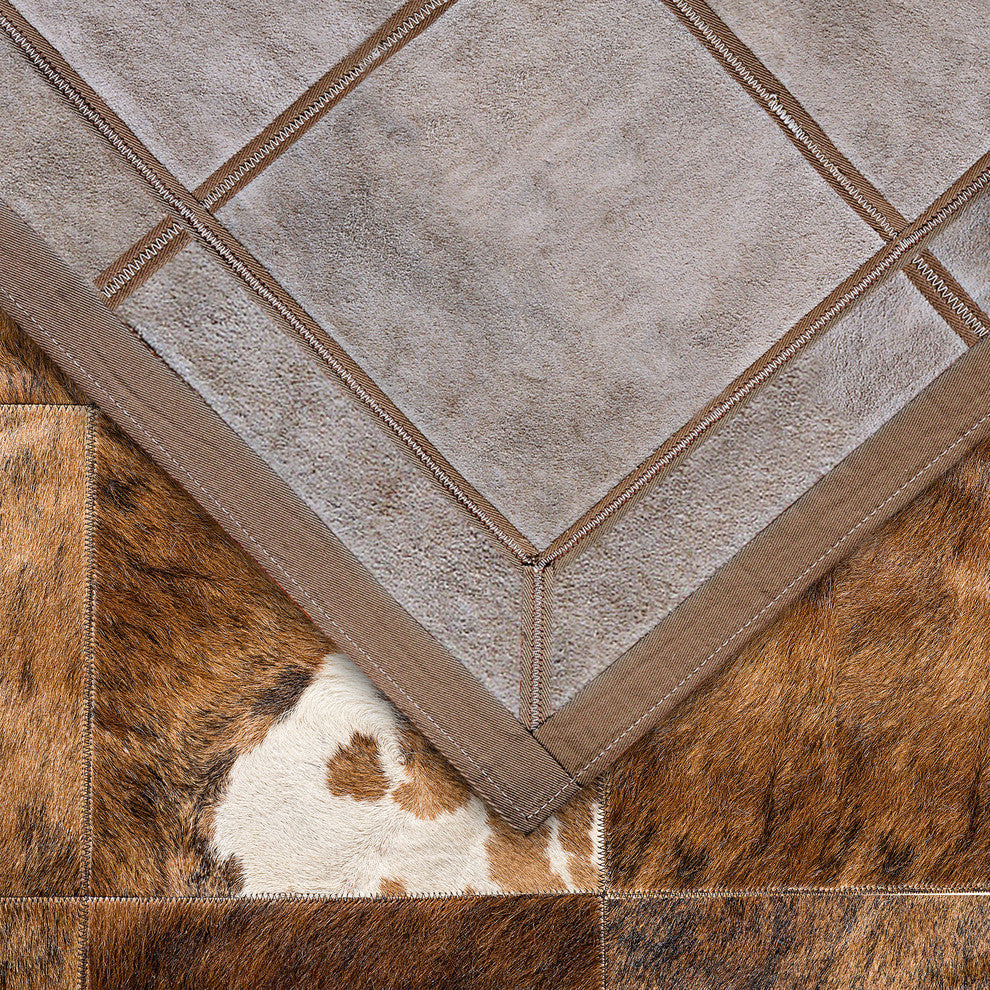 Cowhide Patchwork Rug, Icarus, Jasper, 5'x8'